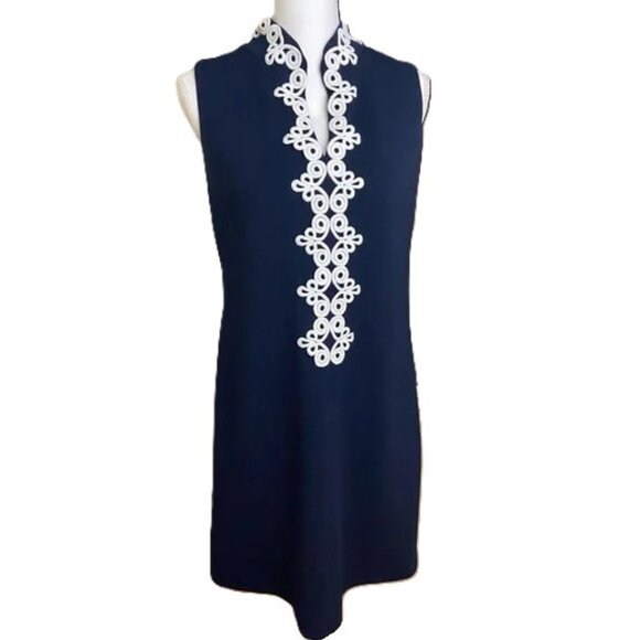 VINCE CAMUTO NWT Women's Sheath Dress # 8 Navy Blue/White Knee Length Zipper - Picture 1 of 6